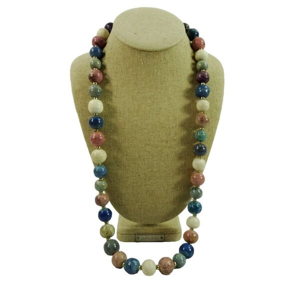 Gemstone Bead Necklace 30" Heavy 16mm Natural Stone Boho Statement - Picture 1 of 4